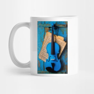 Blue Violin Hanging On Blue Wall Mug